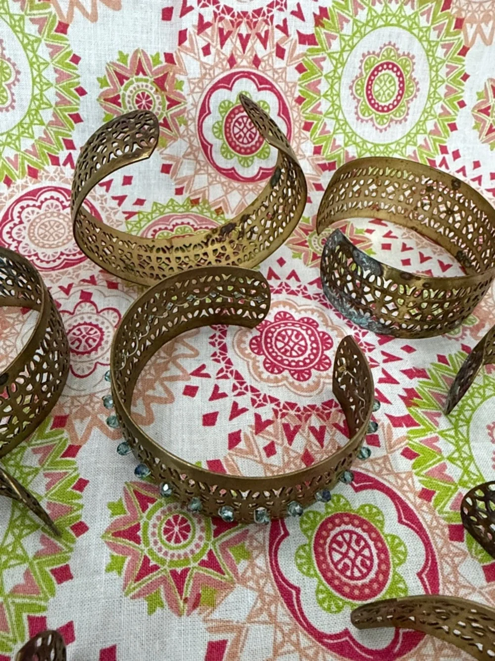 Vintage Filigree Brass Cuff Lot 7 - Napkin Rings or Boho Stackable Bracelets